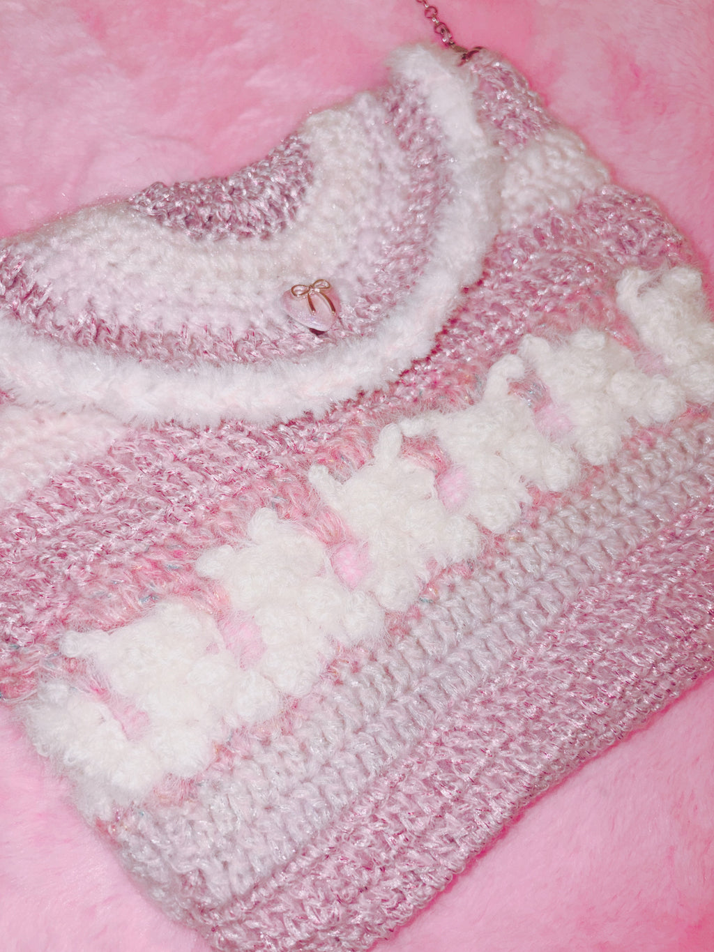 Riluet | Knitted Bunny Pink Shoulder Bag