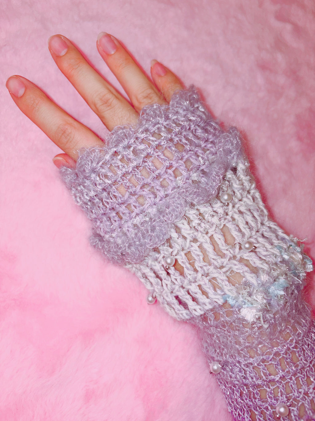 Riluet | Knitted Arm Warmer with Beads - Long Purple