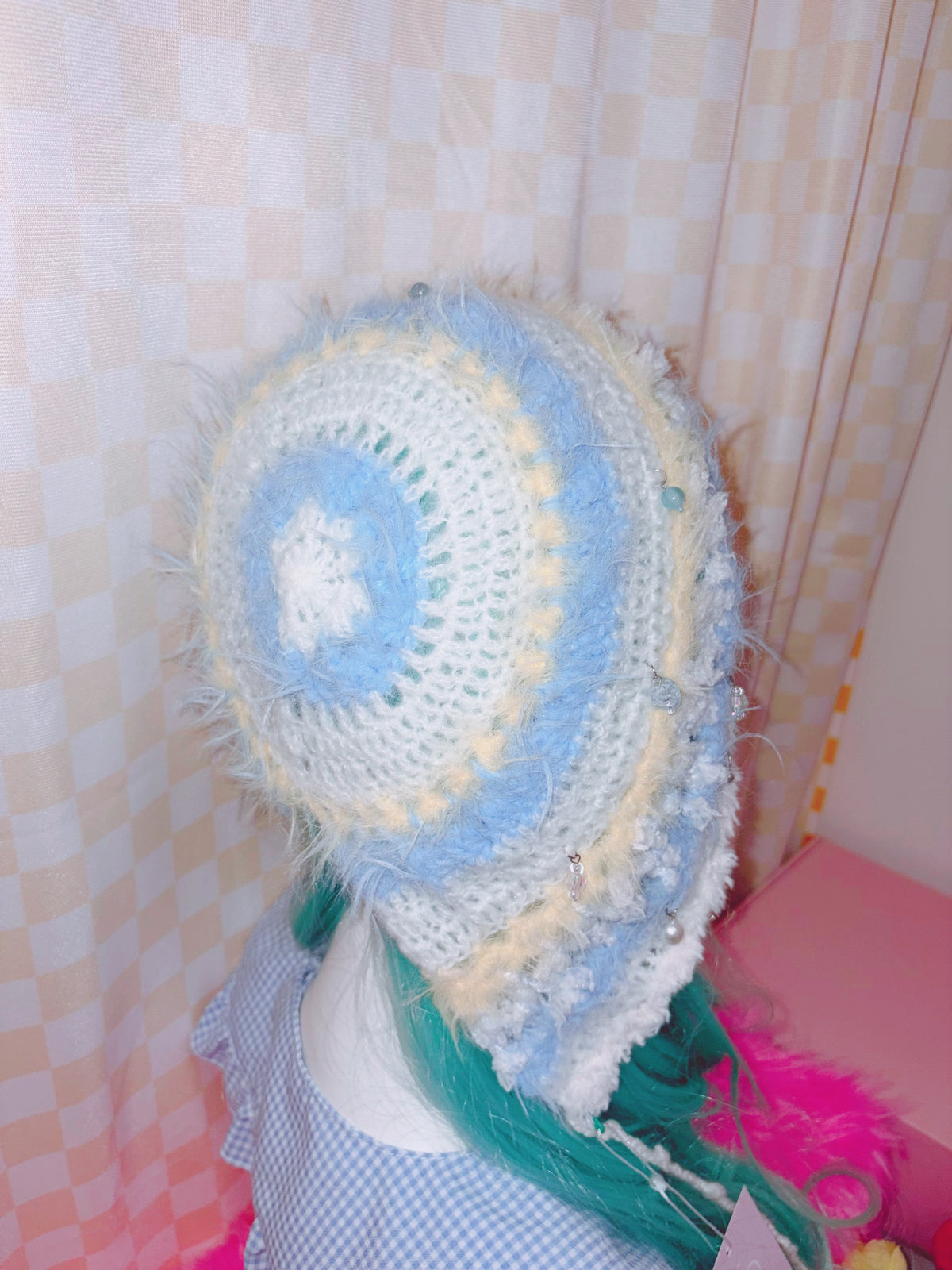 Riluet | Knitted Kira Kira Hat with Beads - Blue x Yellow
