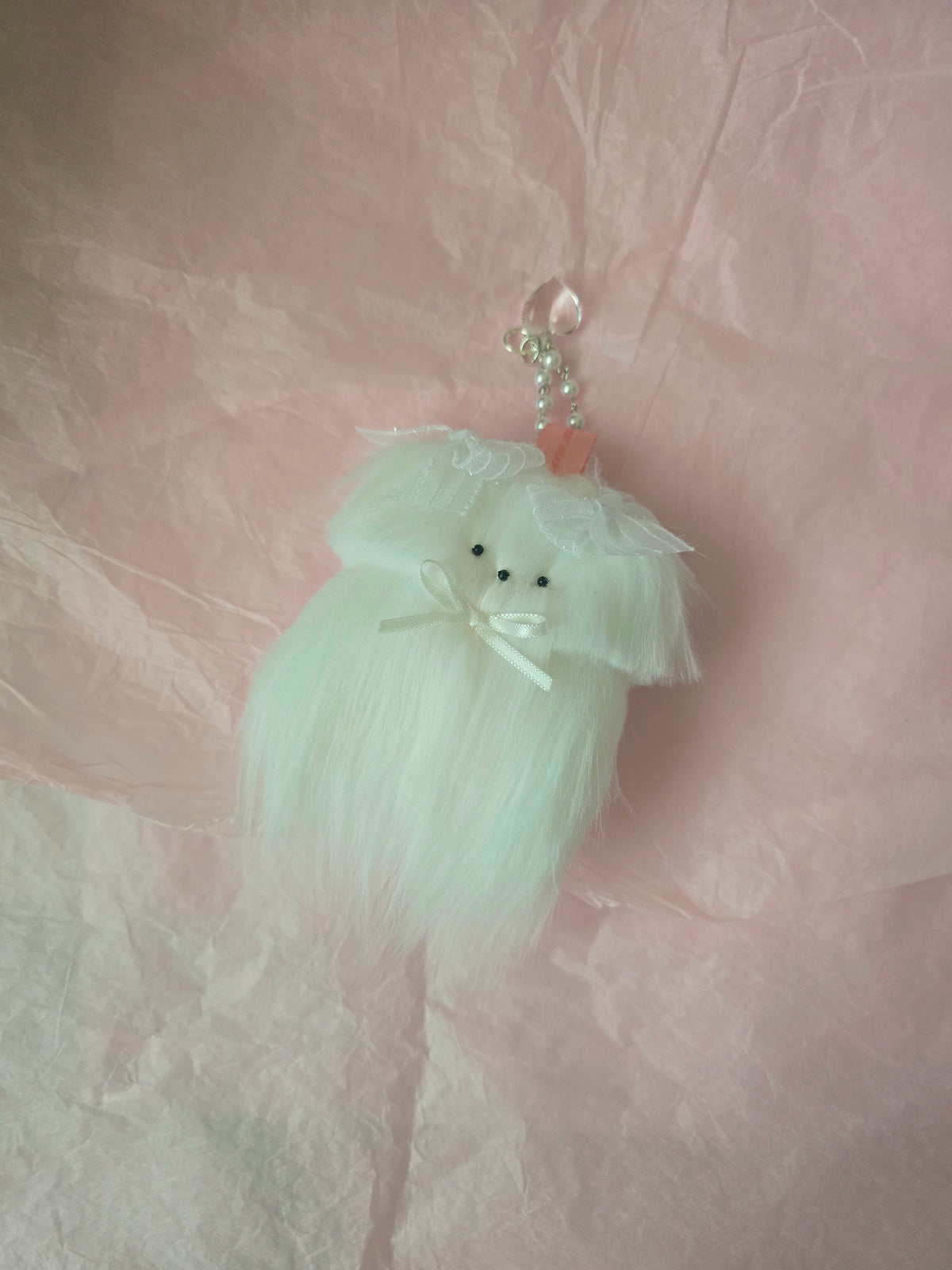 문어가든 | Fluffy puppy Keyring (White)