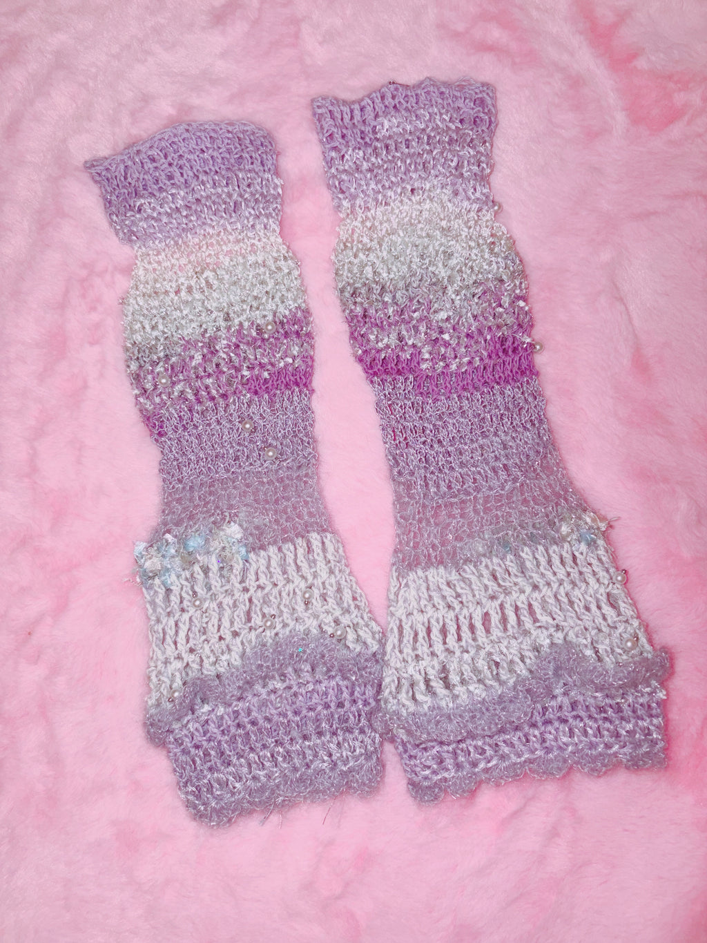 Riluet | Knitted Arm Warmer with Beads - Long Purple