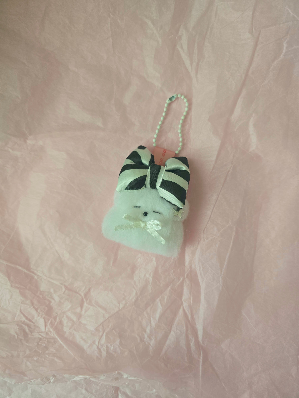 문어가든 | Mini Fluffy puppy Keyring (Stripe Ribbon)