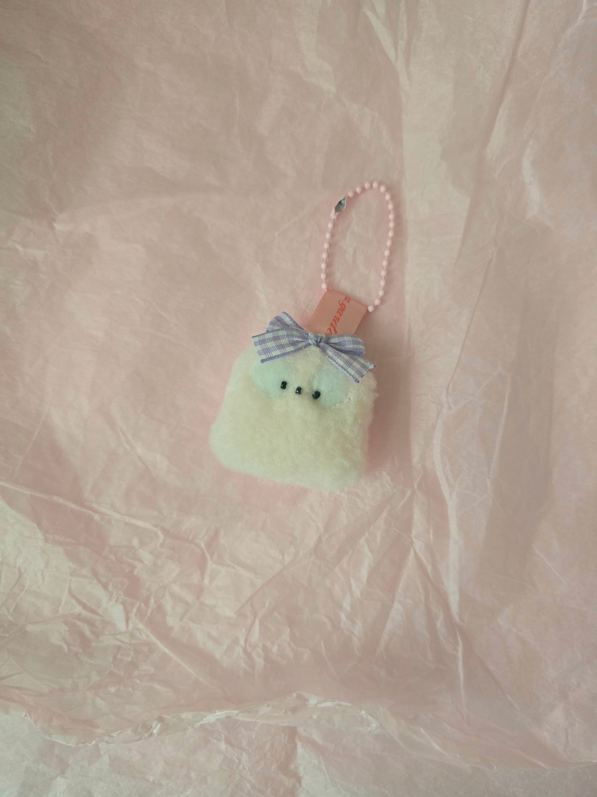문어가든 | Mini Fluffy puppy Keyring (Purple Ribbon)