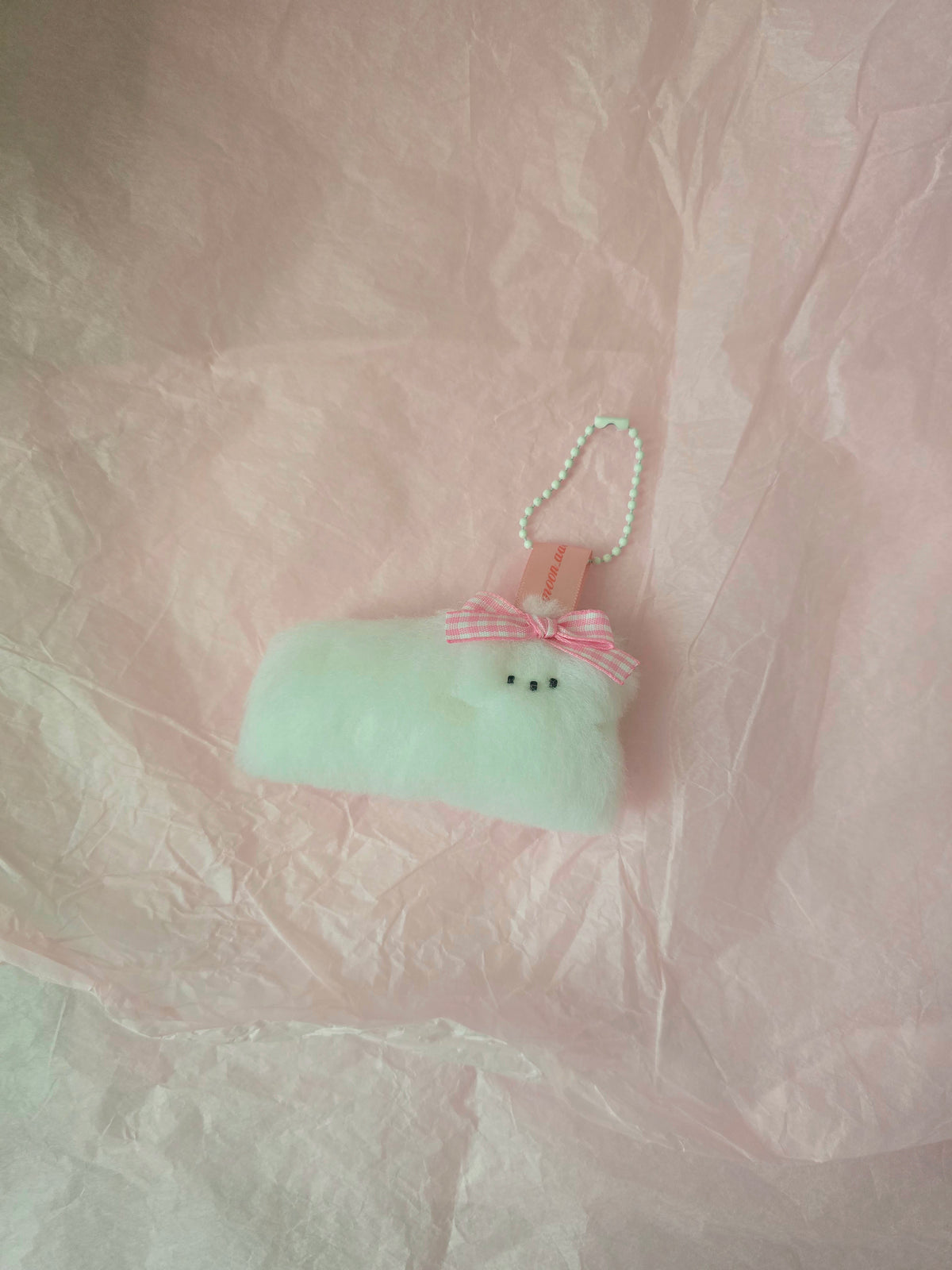 문어가든 | Mini Fluffy puppy Keyring (Pink Ribbon)