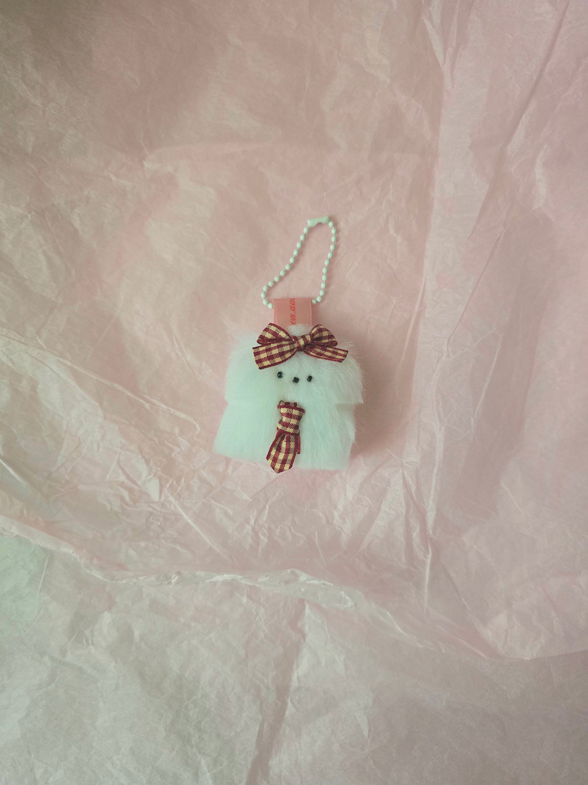 문어가든 | Mini Fluffy puppy Keyring (Red Check)