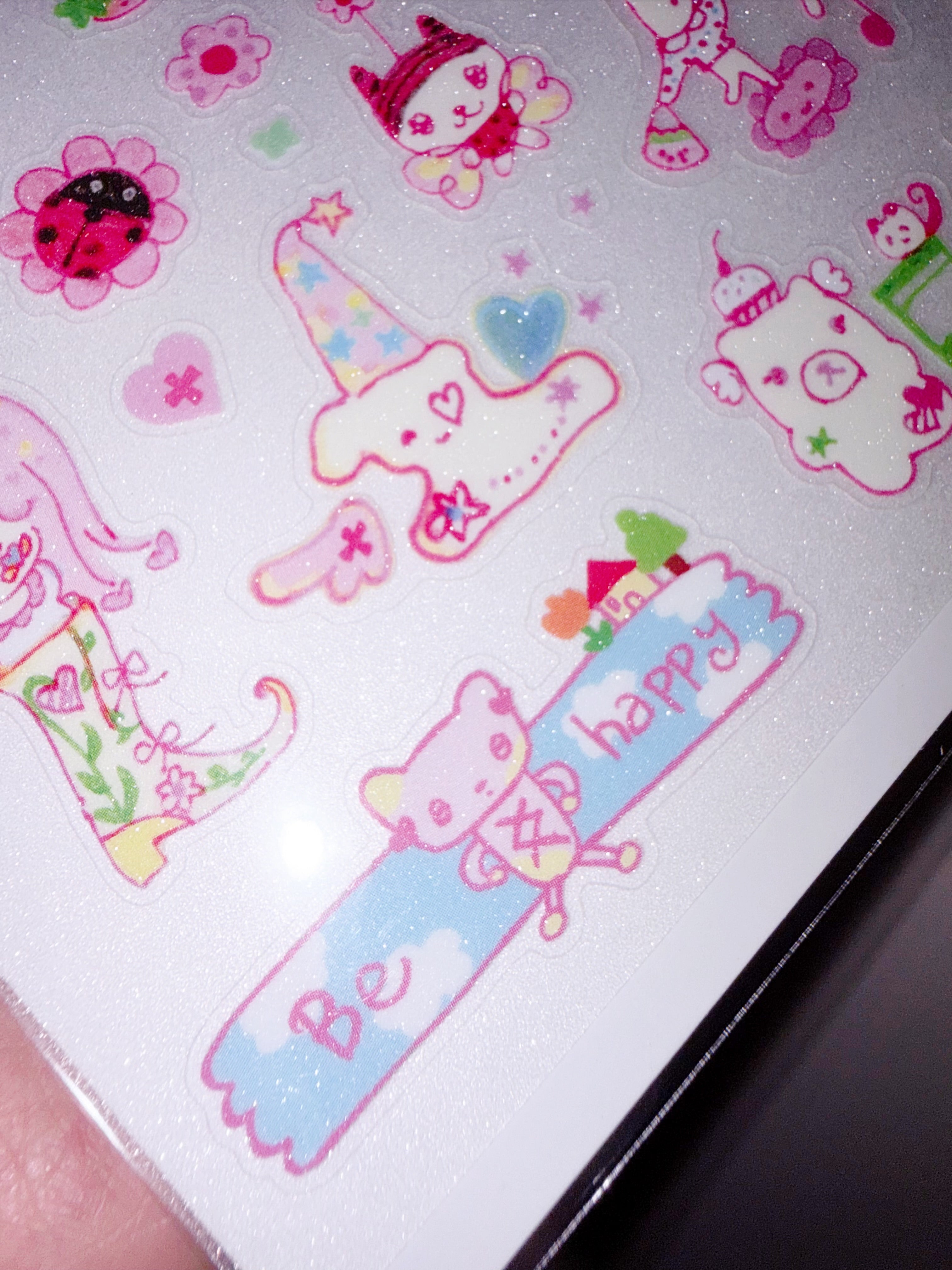 Plastic Peco | Pink Happiness Clear Glitter Sticker Sheet