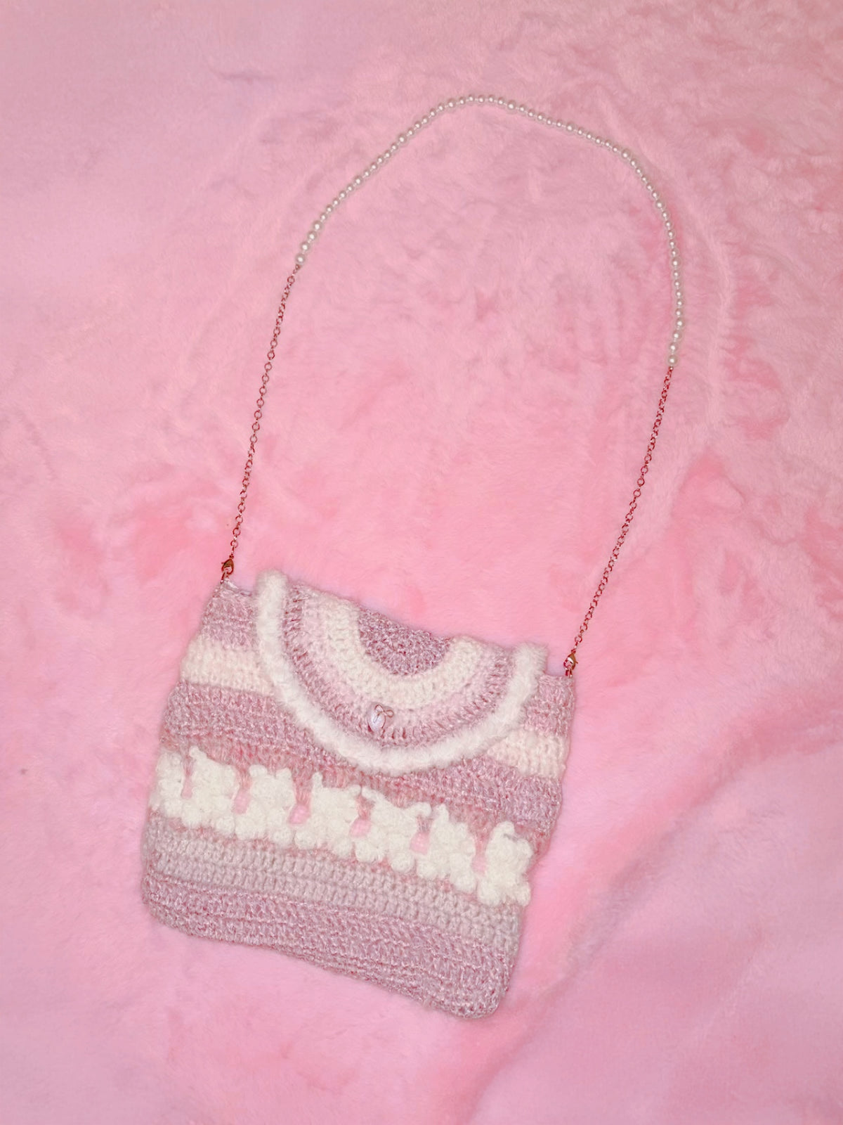 Riluet | Knitted Bunny Pink Shoulder Bag