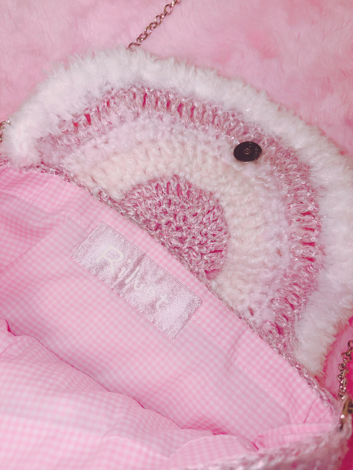 Riluet | Knitted Bunny Pink Shoulder Bag
