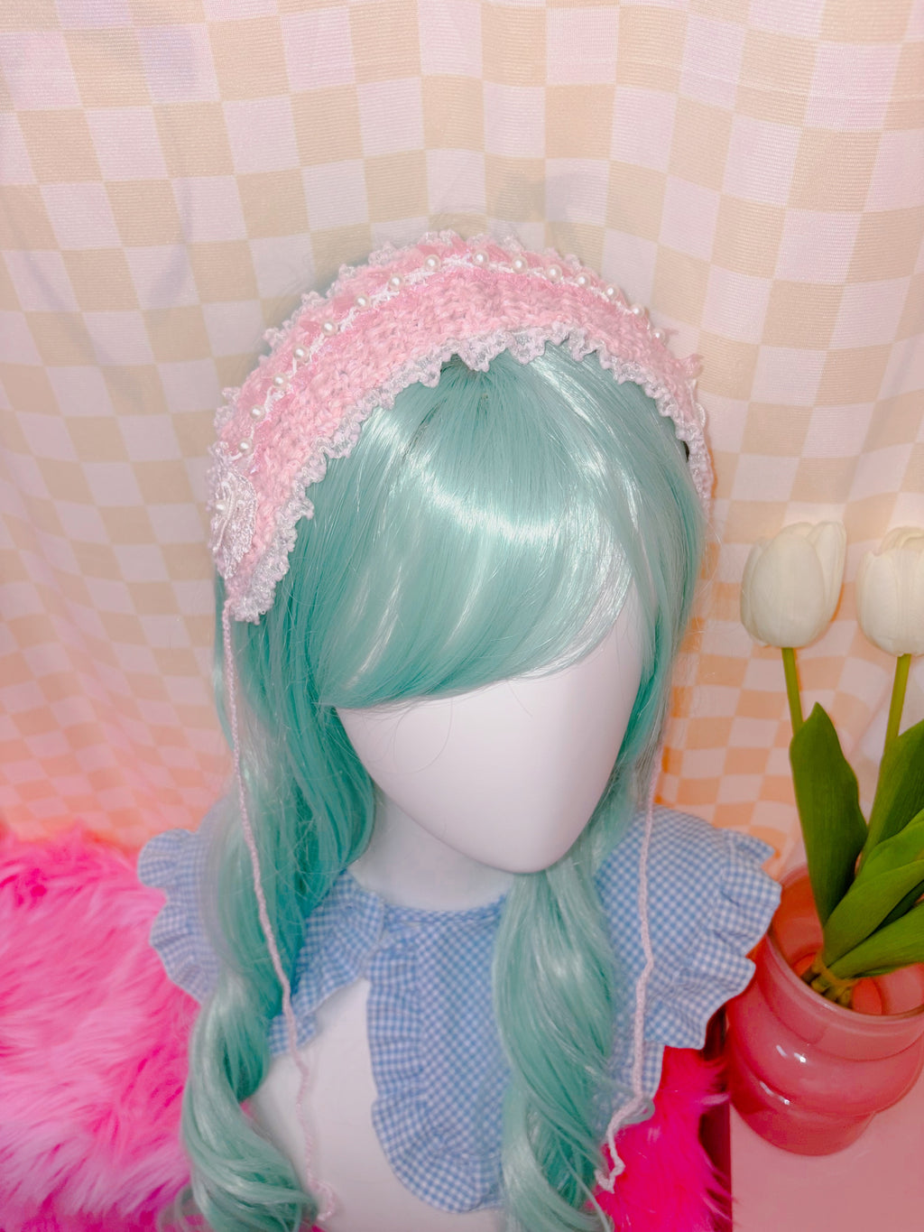 Riluet | Knitted Pink Heart Headdress