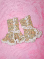 Riluet | Knitted Arm Warmer with Ribbon - Short Yellow