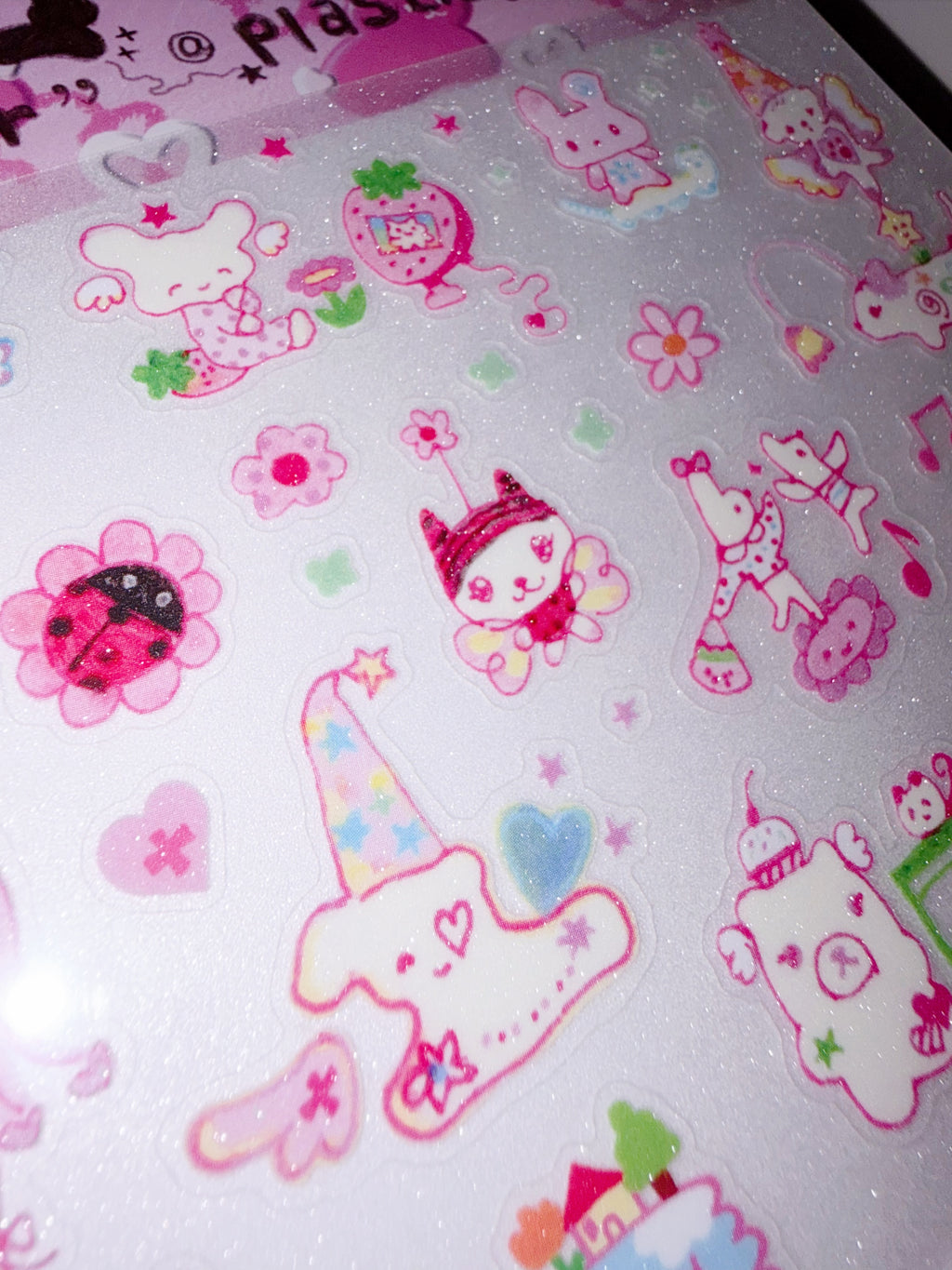 Plastic Peco | Pink Happiness Clear Glitter Sticker Sheet