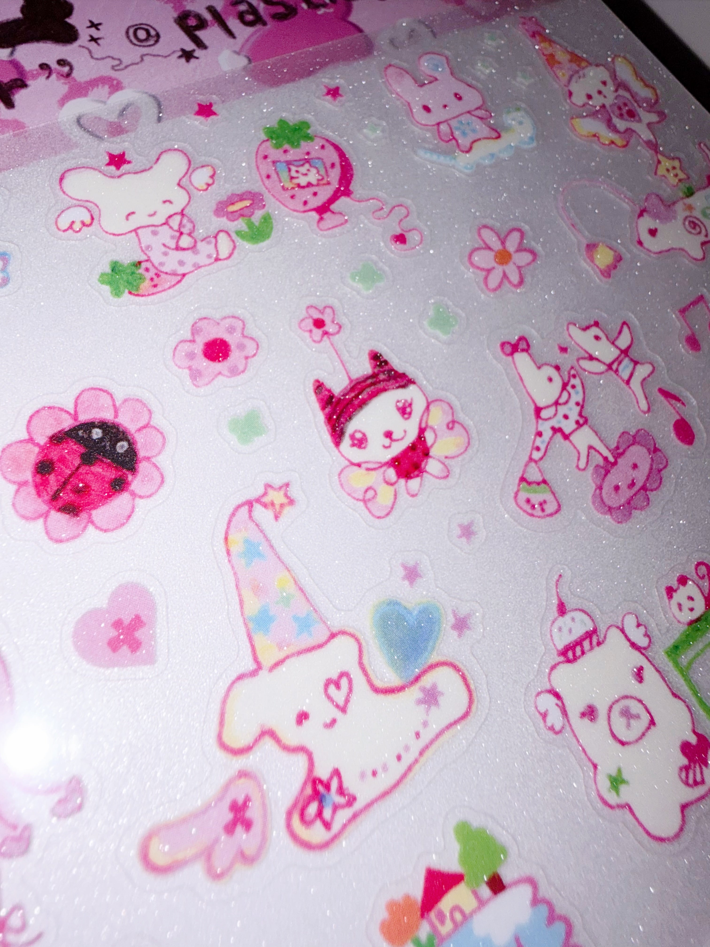Plastic Peco | Pink Happiness Clear Glitter Sticker Sheet