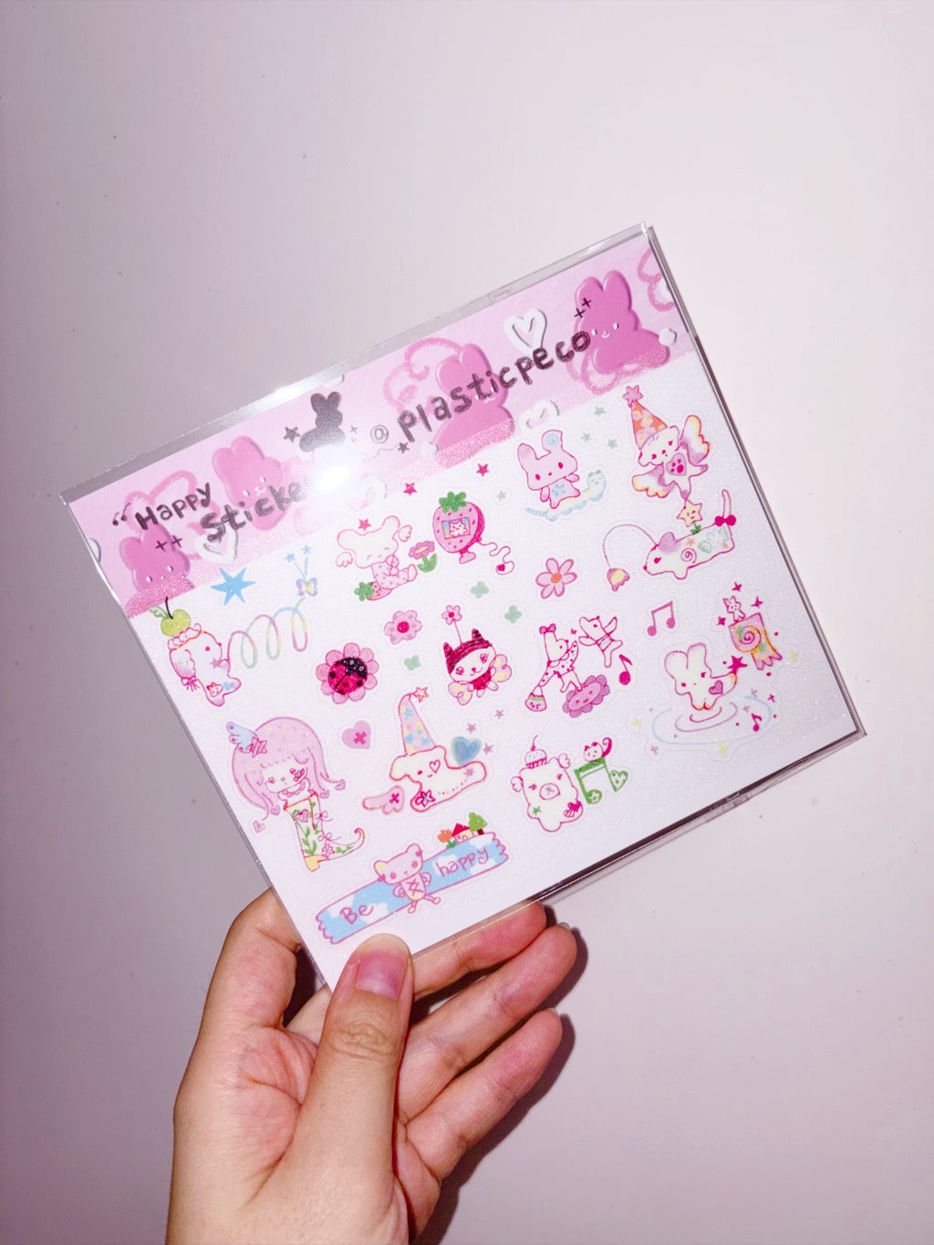 Plastic Peco | Pink Happiness Clear Glitter Sticker Sheet