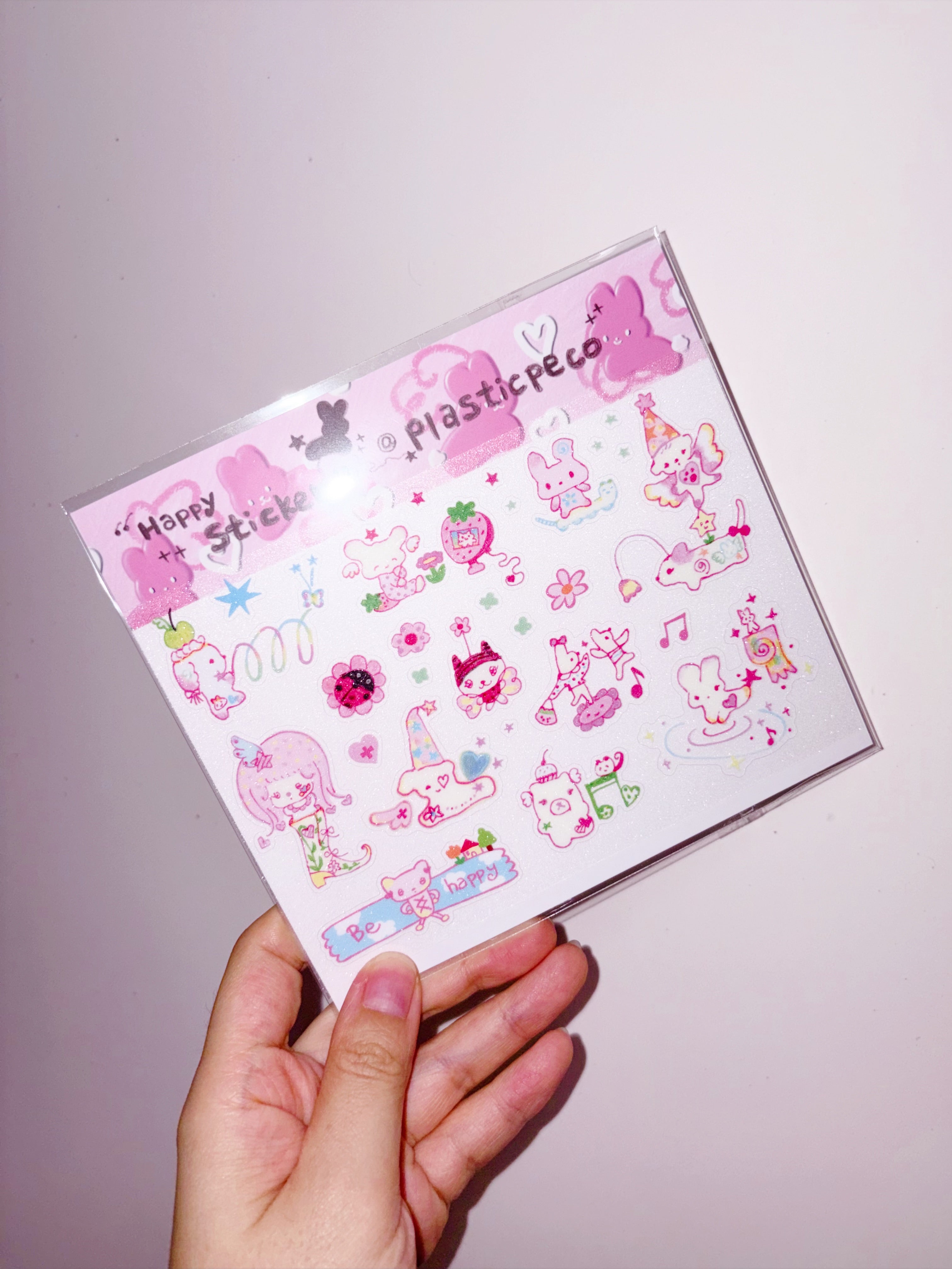 Plastic Peco | Pink Happiness Clear Glitter Sticker Sheet