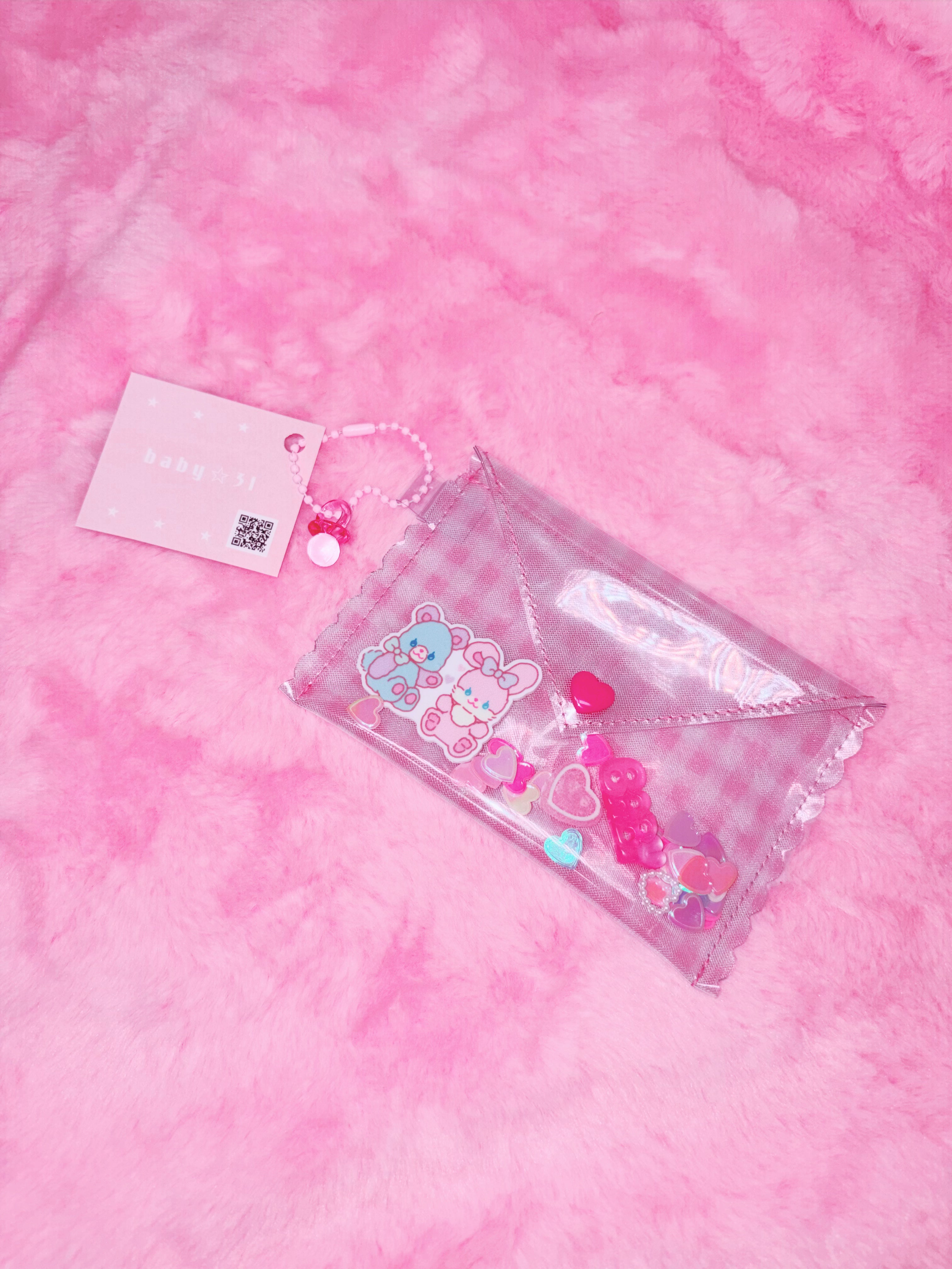 baby31 | Love Letter PVC Card Case (Pink Check Twins)