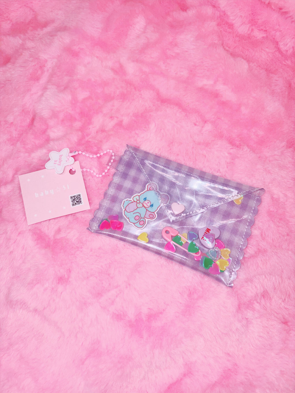baby31 | Love Letter PVC Card Case (Purple Check)