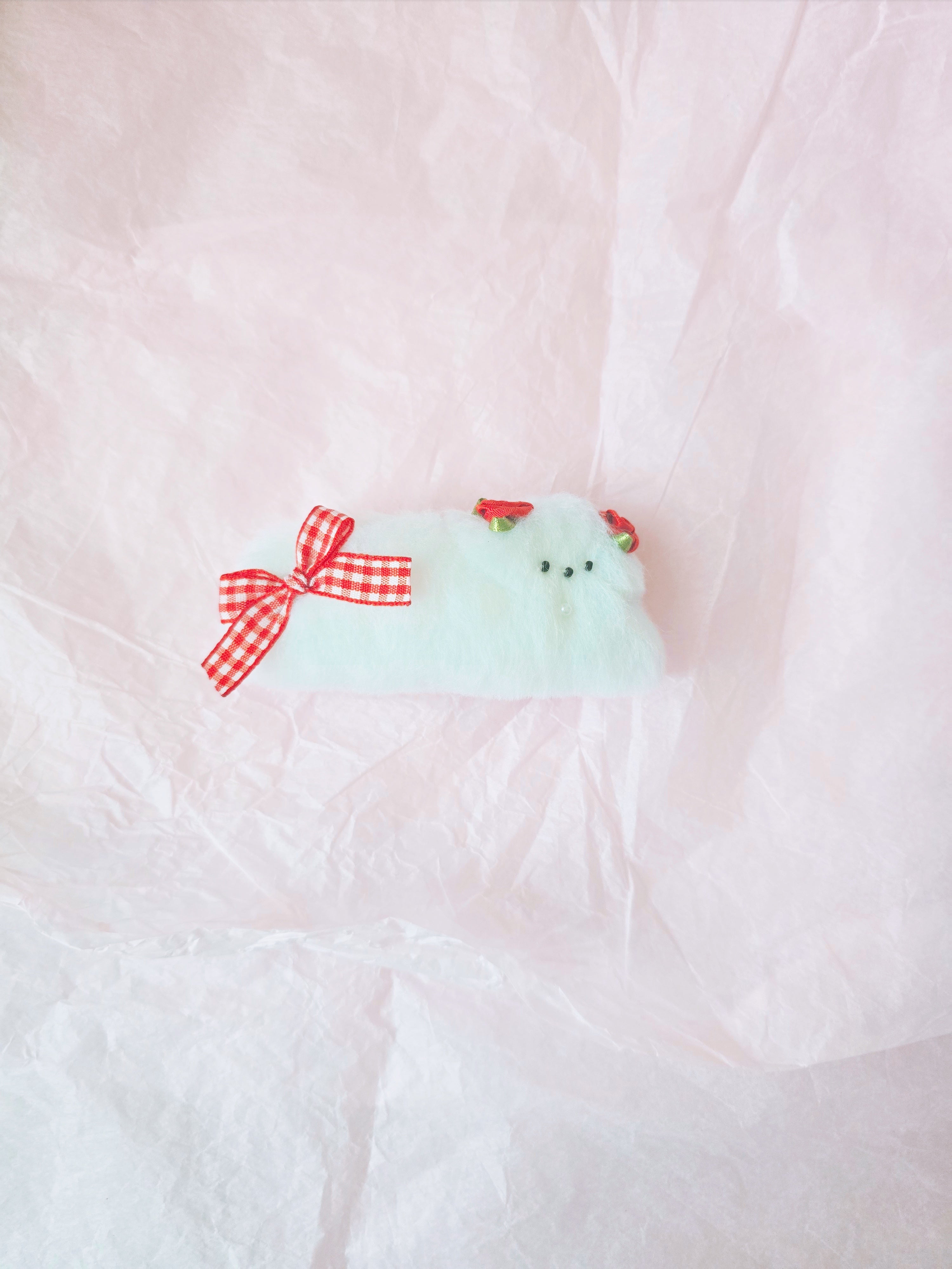 문어가든 | Fluffy puppy Hairpin (Red Ribbon)
