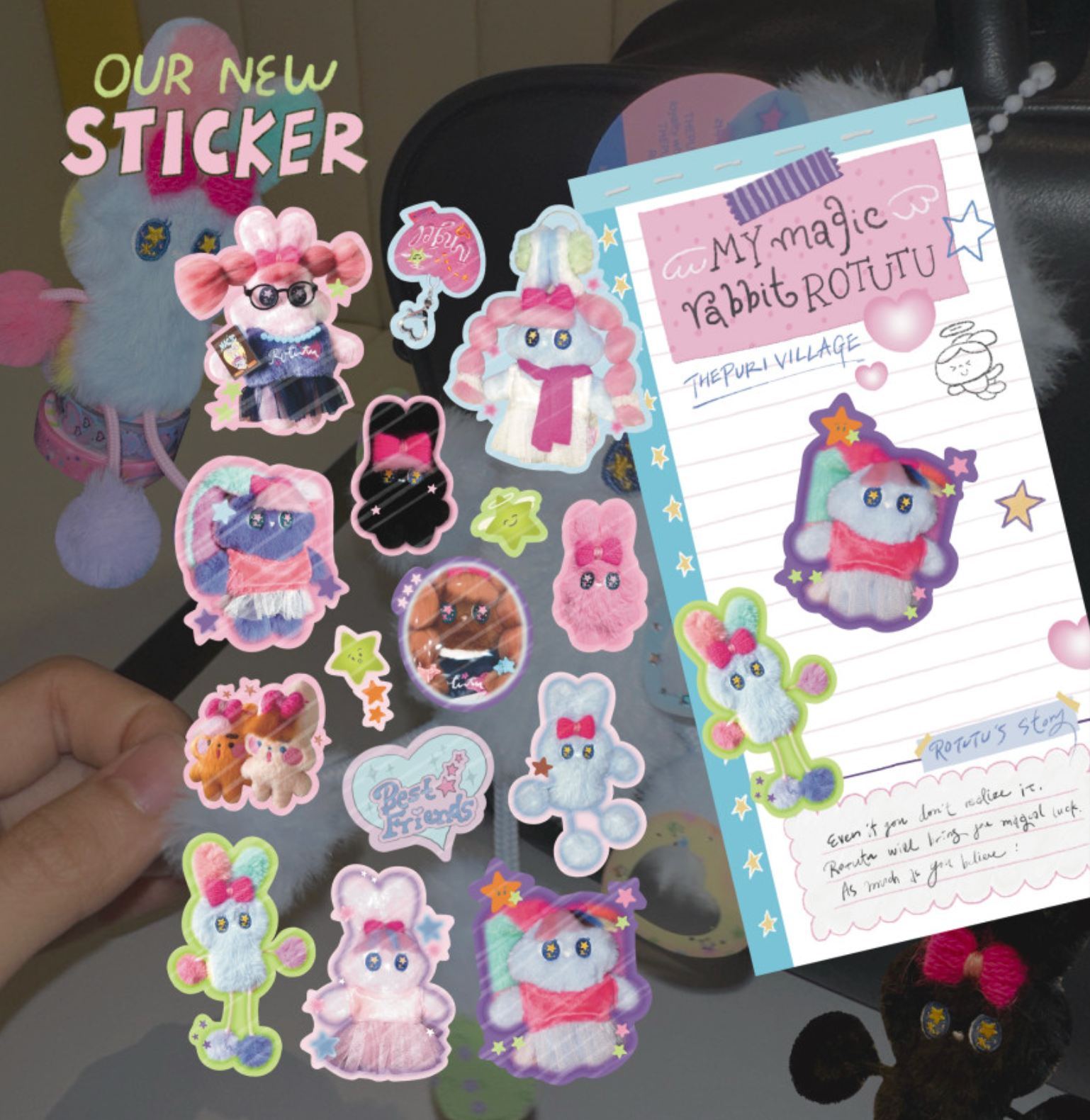 ThePuri Village | Fluffy Felt Sticker - My Magic Rabbit Rotutu